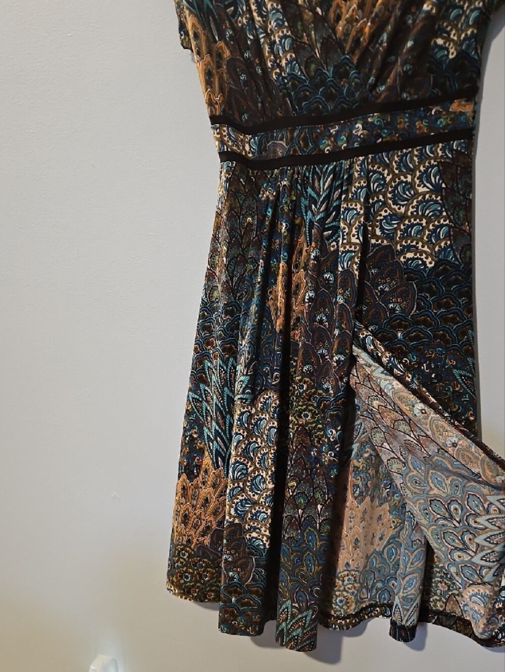 PerSeption Concept Teal, Gold and Black Printed Midi Dress - Picture 3 of 5